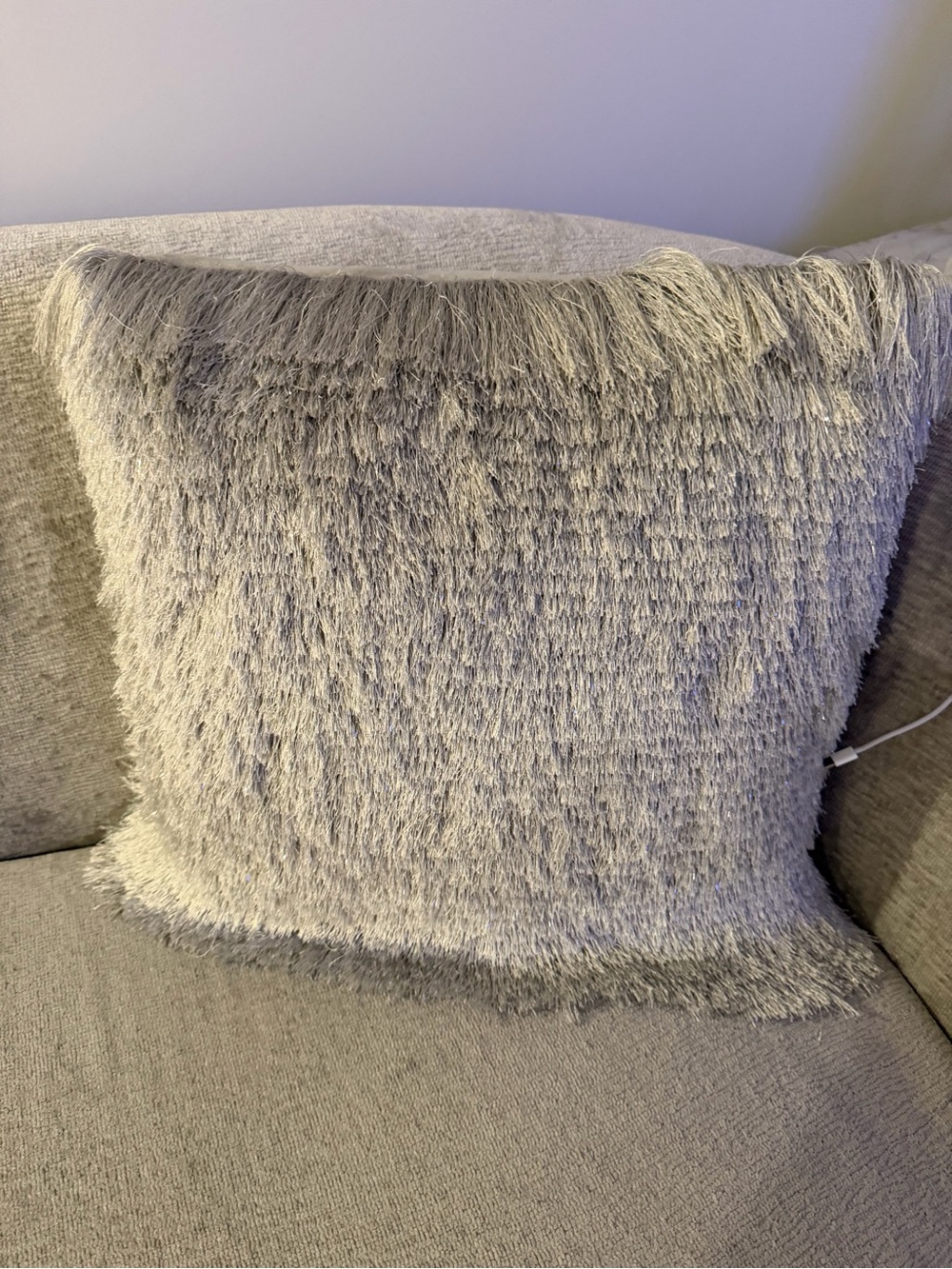Shimmer Fringe Throw Pillow - Silver/Gray (COVER ONLY)